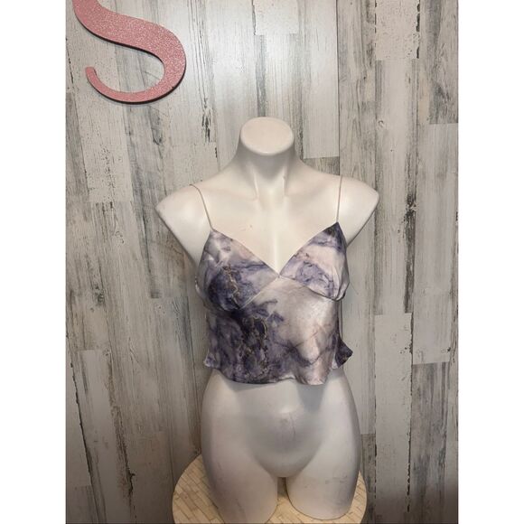 Timing Marble Print Satin Cami Crop Top Size Small - Picture 2 of 7
